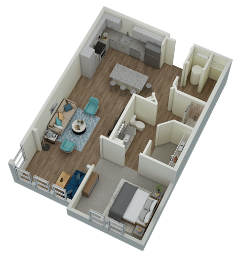 Unit A2 Solarium 1-bedroom, 1-bath 882 sqft 3D floor plan at Canopy Park Apartments, Pelham